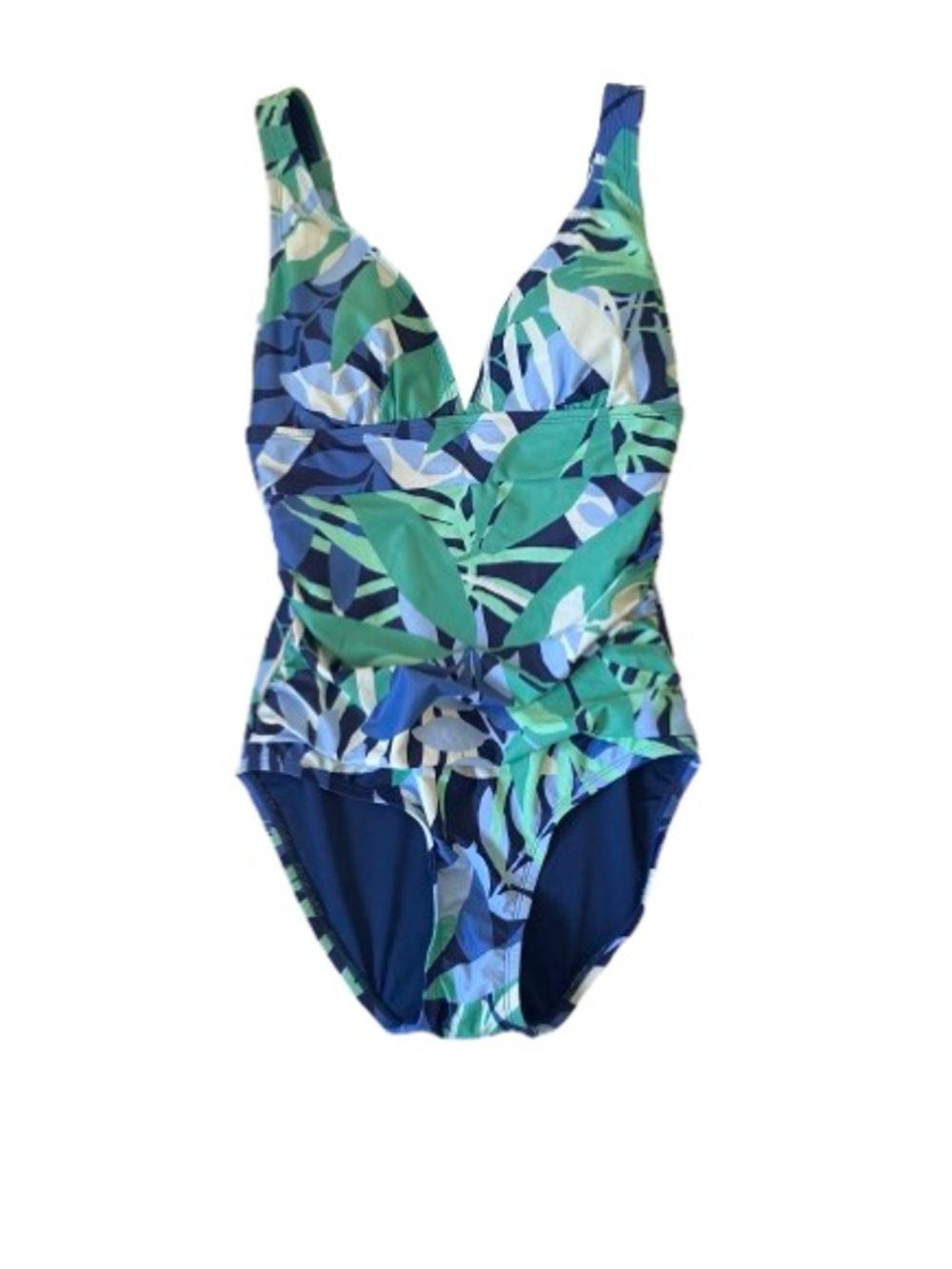 kathy ireland Blue & Green Leaf-Print One-Piece Swimsuit Size 6